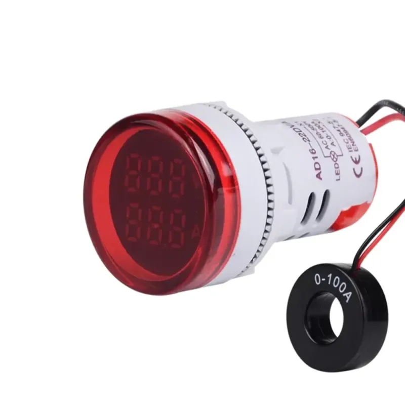 AC Voltage and Current Meter with Dual Circular LED Display - 60-500 Volts / 100 Amps - Red AC Voltage and Current Meter with Dual Circular LED Display - 60-500 Volts / 100 Amps - Red