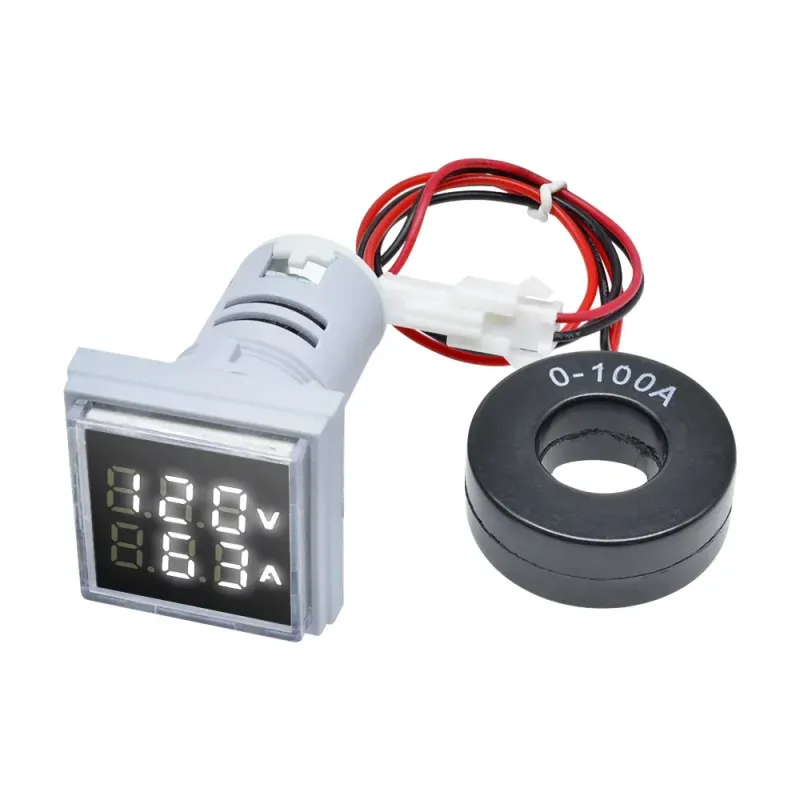 AC Voltage and Current Meter with Dual Square LED Display - 60-500 Volts / 100 Amps - White AC Voltage and Current Meter with Dual Square LED Display - 60-500 Volts / 100 Amps - White