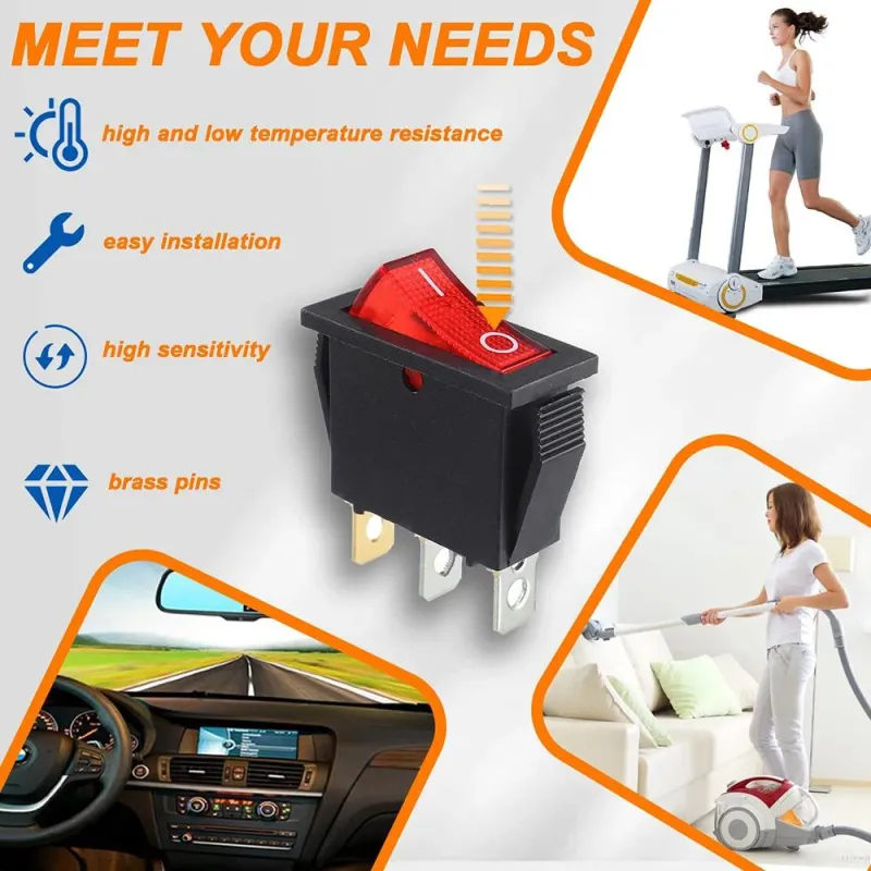 KCD3 Comutator Basculant ON-OFF SPST cu 3 Pini și 1 Cale 250V 15A - Roșu KCD3 Comutator Basculant ON-OFF SPST cu 3 Pini și 1 Cale 250V 15A - Roșu