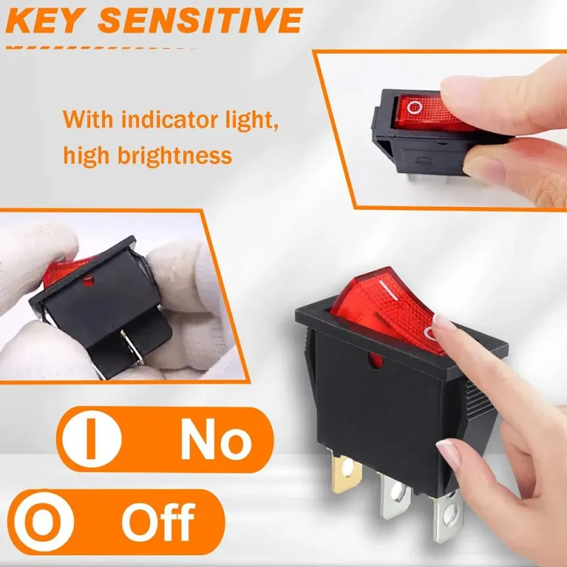 KCD3 Comutator Basculant ON-OFF SPST cu 3 Pini și 1 Cale 250V 15A - Roșu KCD3 Comutator Basculant ON-OFF SPST cu 3 Pini și 1 Cale 250V 15A - Roșu