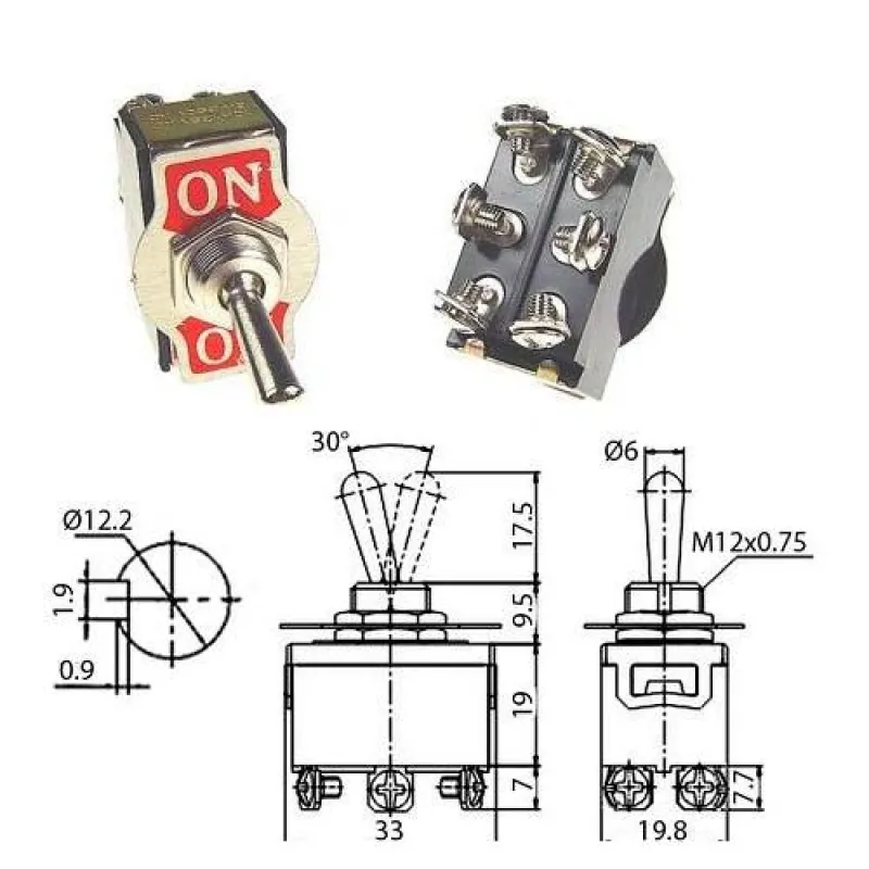 KN3C-202 Large Toggle Switch DPDT 250V 15A ON-ON KN3C-202 Large Toggle Switch DPDT 250V 15A ON-ON