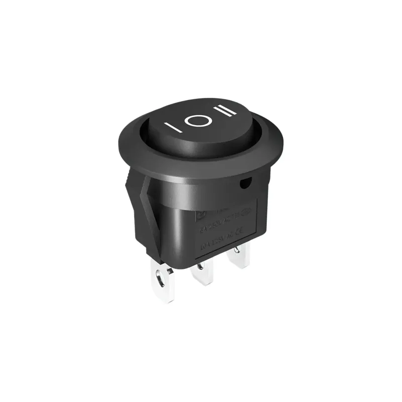 KCD1-8 Round Rocker Switch 250V 6A ON-OFF-ON SPDT 3-Ways - Black KCD1-8 Round Rocker Switch 250V 6A ON-OFF-ON SPDT 3-Ways - Black