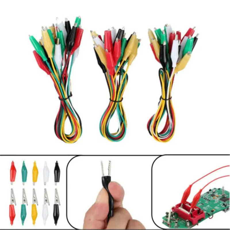 Set Cablu Crocodil 10pcs Cleme Aligator 5 Culori Set Cablu Crocodil 10pcs Cleme Aligator 5 Culori