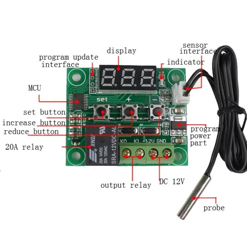 Modul de Control al Temperaturii Digitale DC12V W1209 Modul de Control al Temperaturii Digitale DC12V W1209