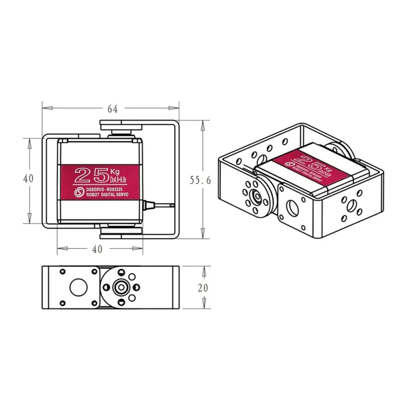 Servomotor RDS3225 25kg 180 de Grade Servomotor RDS3225 25kg 180 de Grade