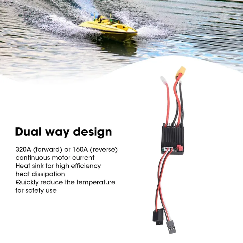 Controler ESC cu Perii 320A Controler de Viteză cu Două Căi Impermeabil cu XT60 Controler ESC cu Perii 320A Controler de Viteză cu Două Căi Impermeabil cu XT60