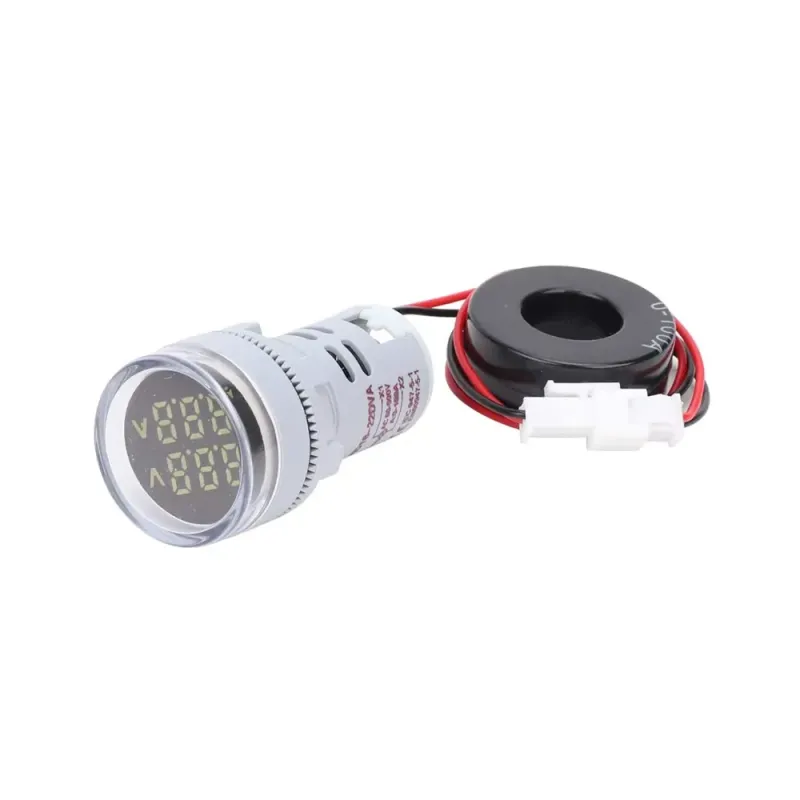 Tensiune AC și Contor de Curent cu Afișaj LED Circular Dublu - 60-500 Volți / 100 Amperi - Alb Tensiune AC și Contor de Curent cu Afișaj LED Circular Dublu - 60-500 Volți / 100 Amperi - Alb