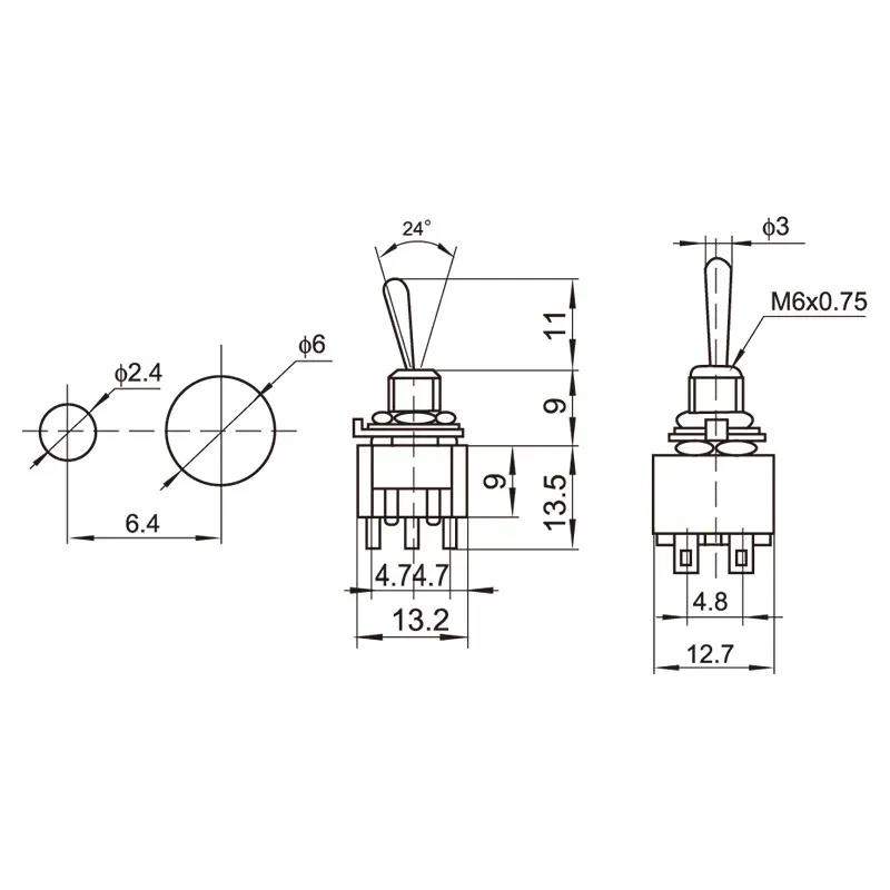 MTS-203 Toggle Switch 250V 3A 6 Pin DPDT ON-OFF-ON MTS-203 Toggle Switch 250V 3A 6 Pin DPDT ON-OFF-ON