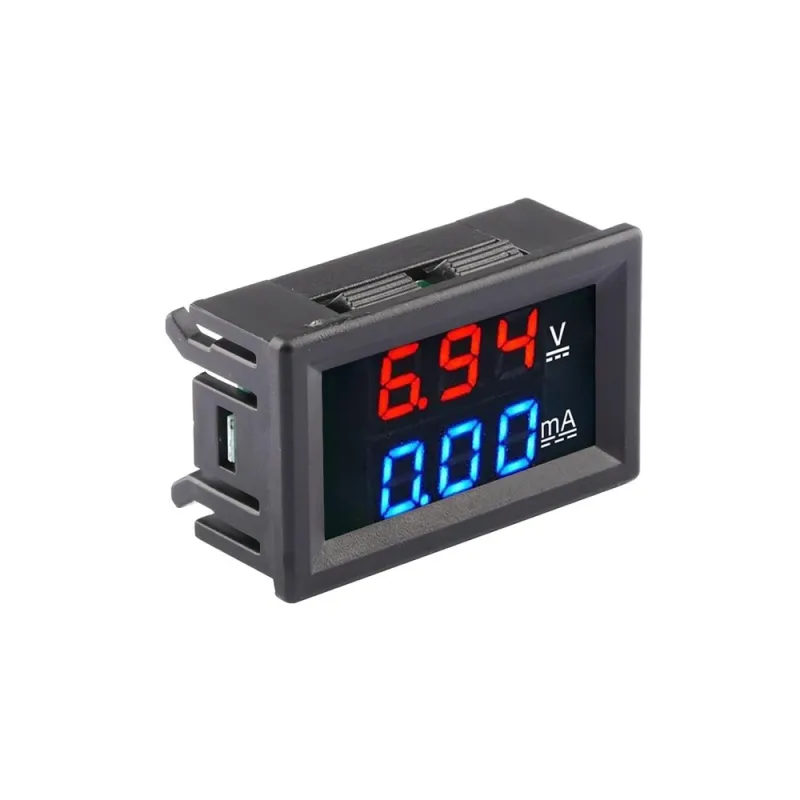 Digital DC Voltmeter 0-100 Volts 10 Amps - Red and Blue with Box Digital DC Voltmeter 0-100 Volts 10 Amps - Red and Blue with Box
