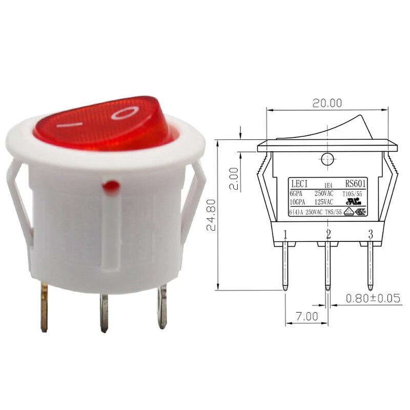 Mini Comutator Basculant ON/OFF SPDT Iluminat 250V 6A 3 Pini - ALB Mini Comutator Basculant ON/OFF SPDT Iluminat 250V 6A 3 Pini - ALB