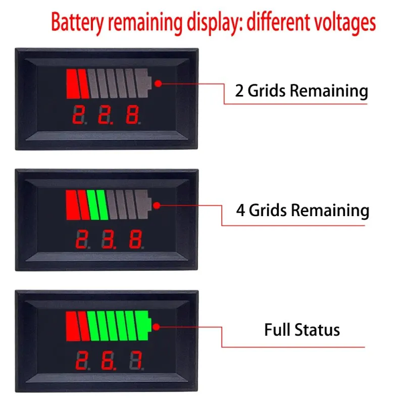 Car Battery Charge Level Indicator - 12V, 24V, 36V, 48V, 60V, 72V (Red) Car Battery Charge Level Indicator - 12V, 24V, 36V, 48V, 60V, 72V (Red)