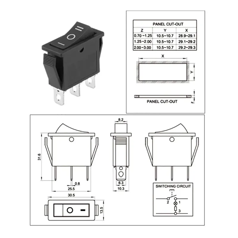 KCD3-103 Rocker Switch SPDT ON-OFF-ON 250V 15A 3-Way - Black KCD3-103 Rocker Switch SPDT ON-OFF-ON 250V 15A 3-Way - Black